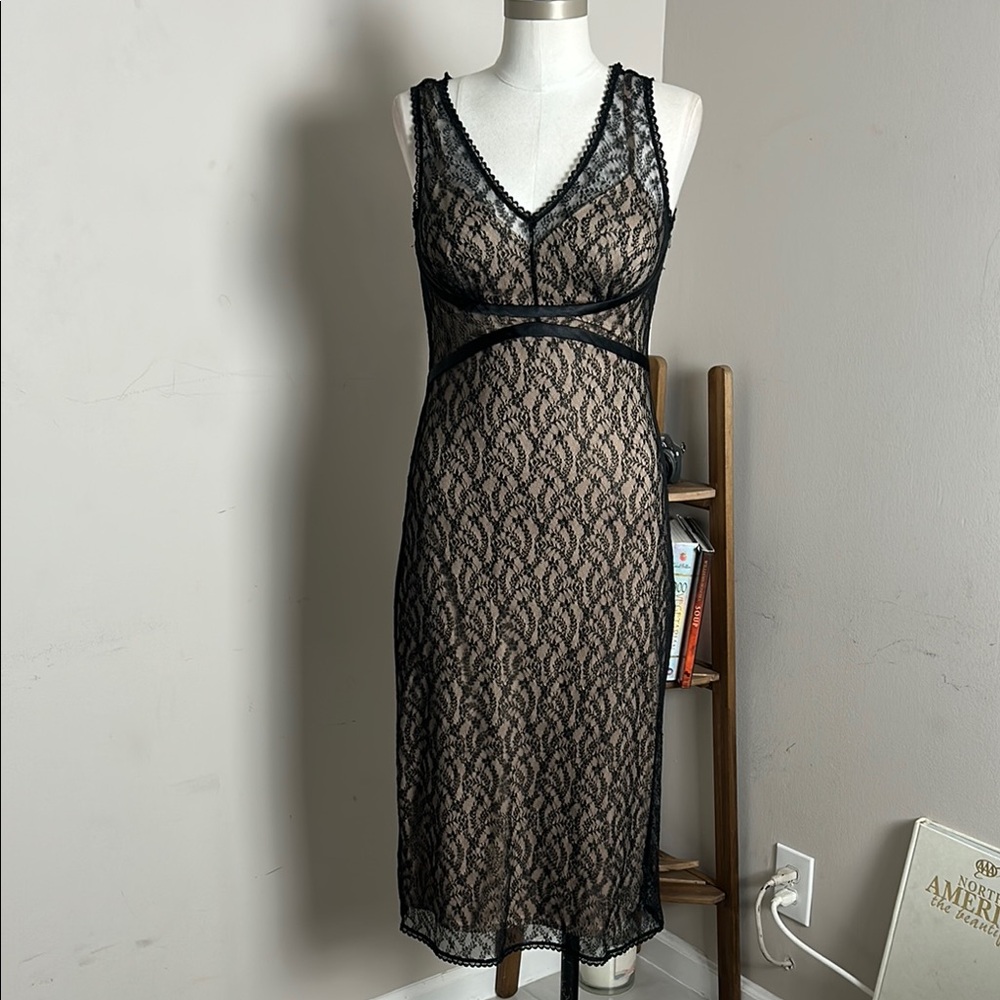 VTG Express Elegant Black Lace Slip Dress size small